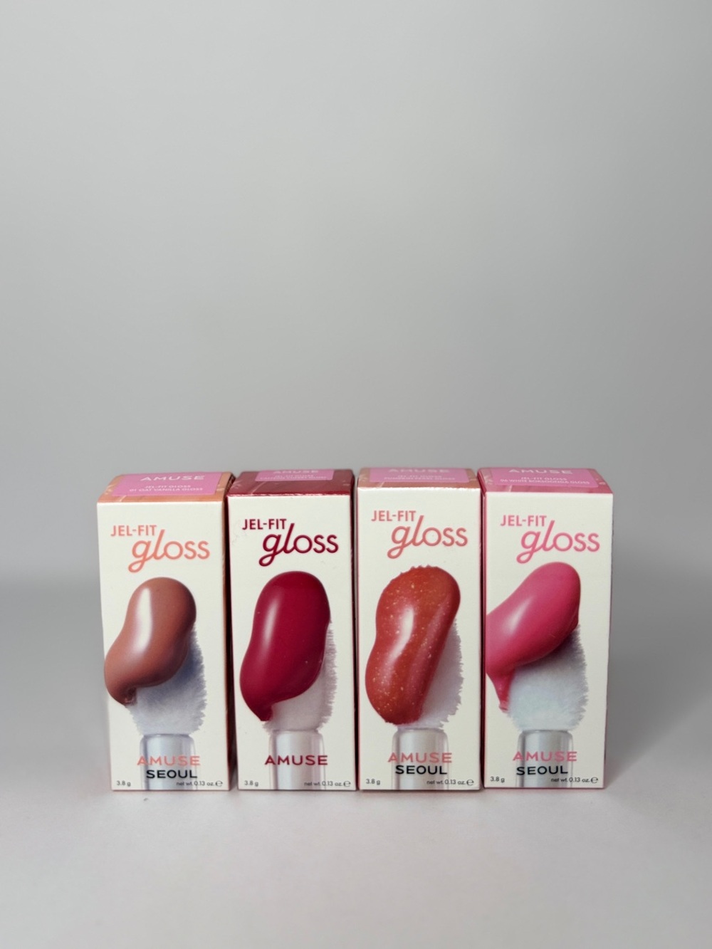 AMUSE JEL-FIT GLOSS 4-Piece Set | 01 Oat Vanilla + Cherry + White Boksoonga + Pu